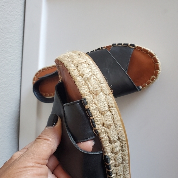 Alohas Crossed Black Leather Espadrilles Sandals Platform Made in Spain Size 36 - Picture 9 of 13